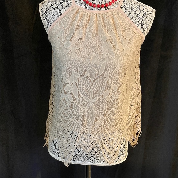 social teen Tops - Chic Lace Halter Blouse - Cream